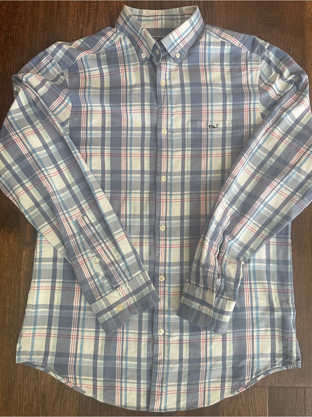 Vineyard Vines Performance Tucker Shirt Mens M Blue Plaid Classic Fit Button